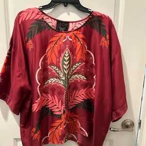 Johnny Was Burgundy and Coral Patterned Blouse